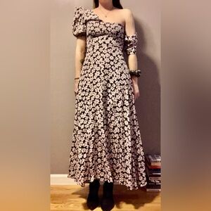 Fame and Partners One-Shoulder Floral Maxi Dress in Black and Cream